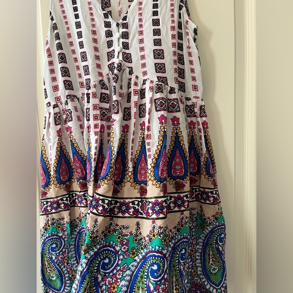 Umgee Rich White Vibrant Patterned Sundress Women’s Size Small - Picture 4 of 13